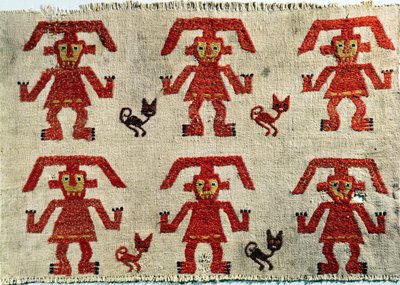 Muster eines Lambayeque-Stoffes mit einer Figurendesign, Chimu von Pre Columbian